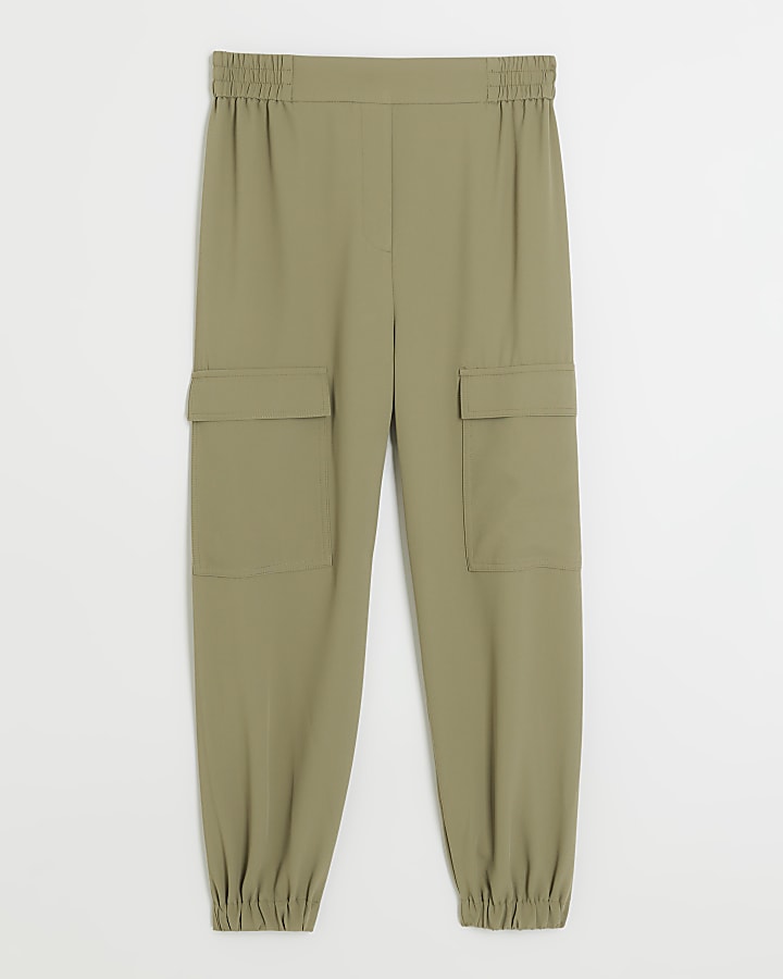 Khaki elasticated cargo trousers