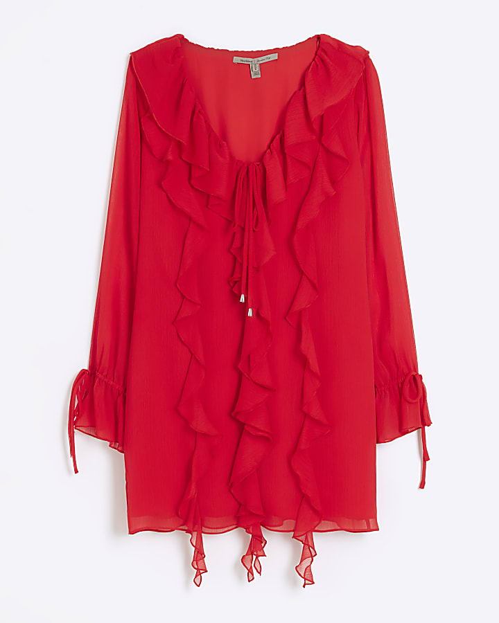 Red frill swing mini dress