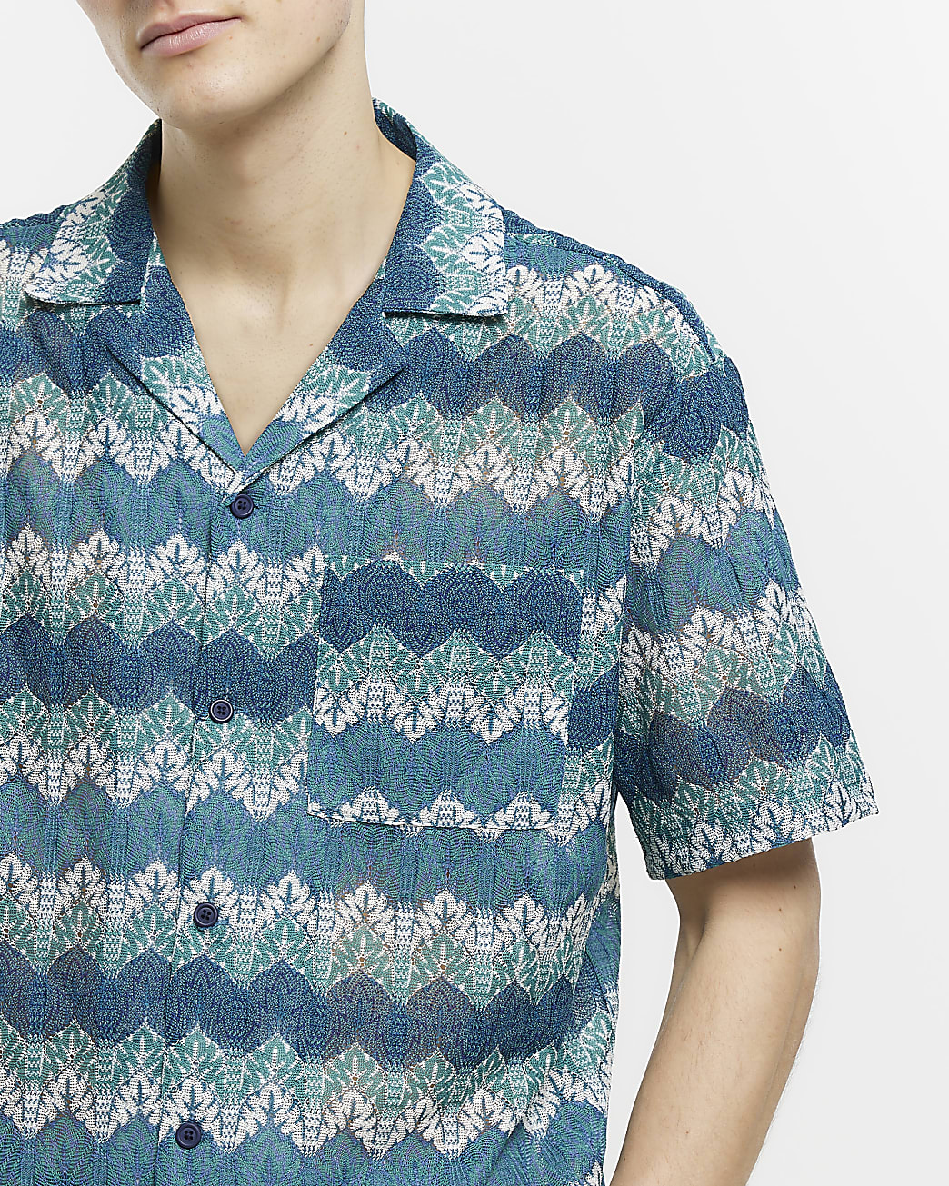 Blue regular fit zig zag revere shirt