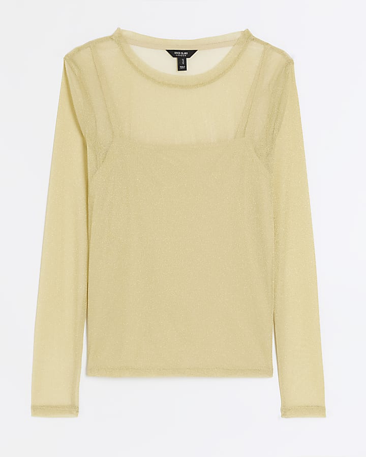 Gold metallic mesh top