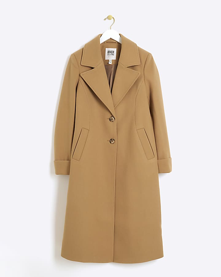 Brown button front longline coat