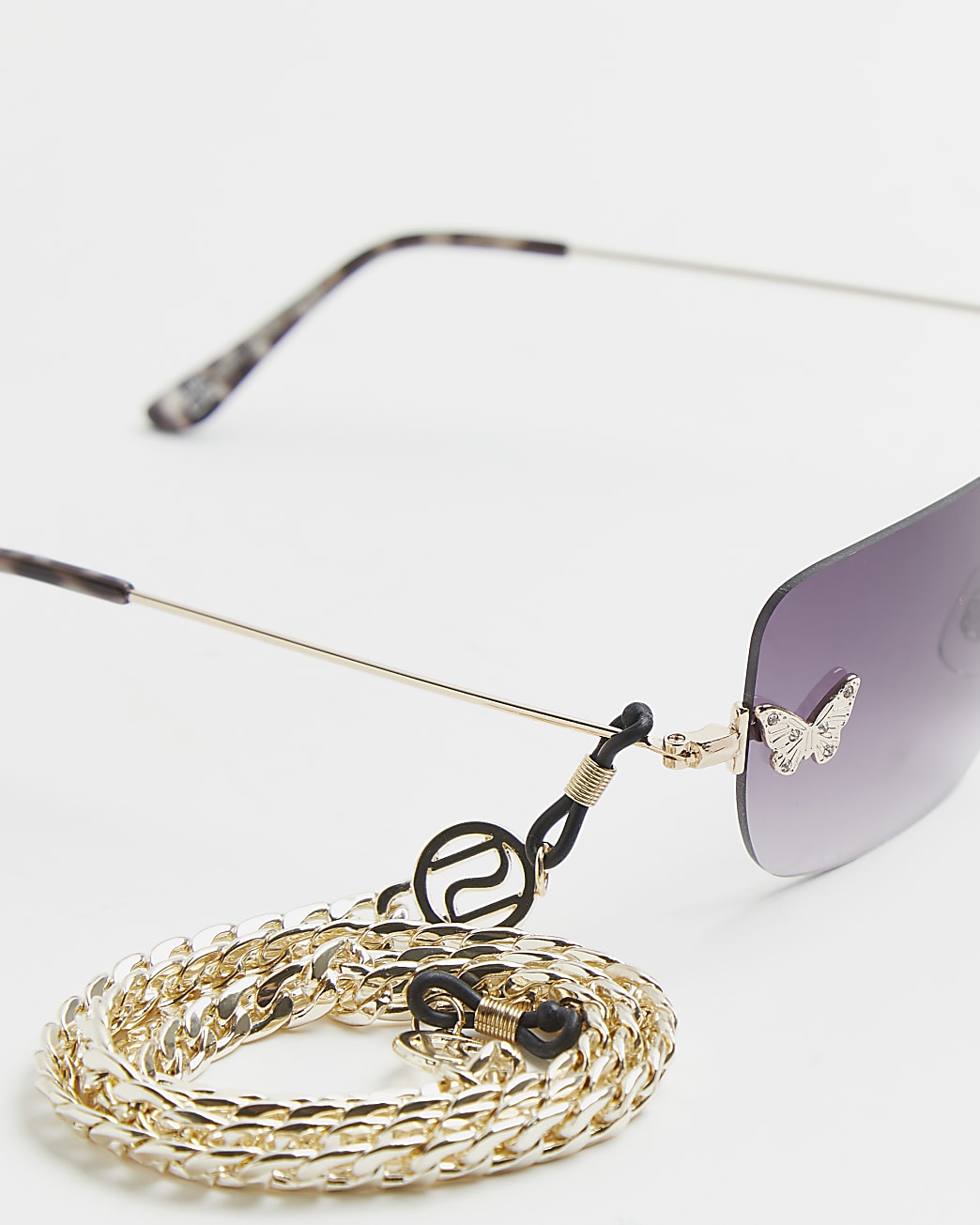 Purple rimless rectangular frame sunglasses