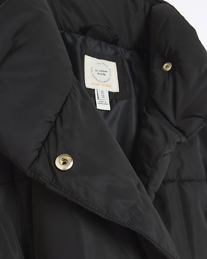 Black padded belted longline gilet