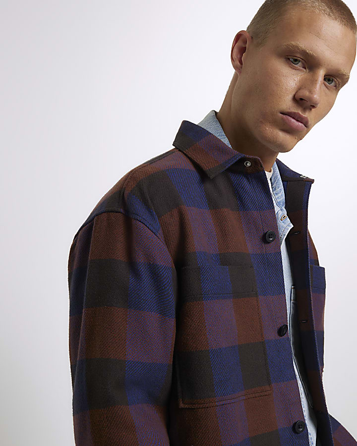 Blue regular fit check overshirt