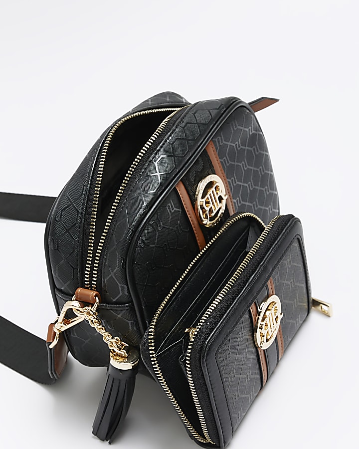 Black RI monogram cross body bag and purse