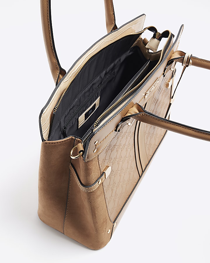 Brown embossed RI tote bag