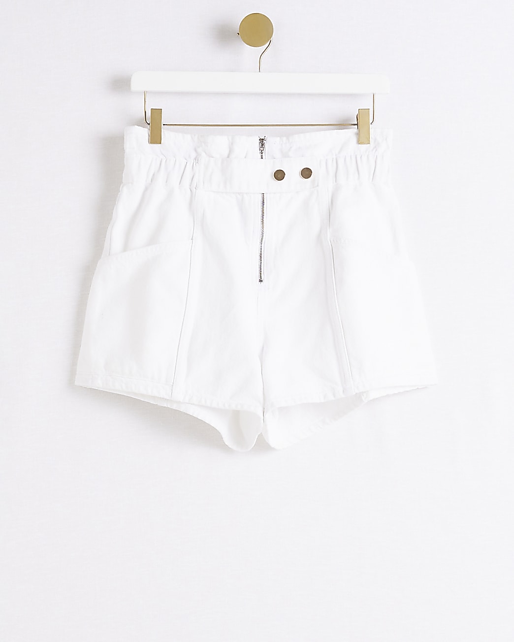 White paperbag denim shorts