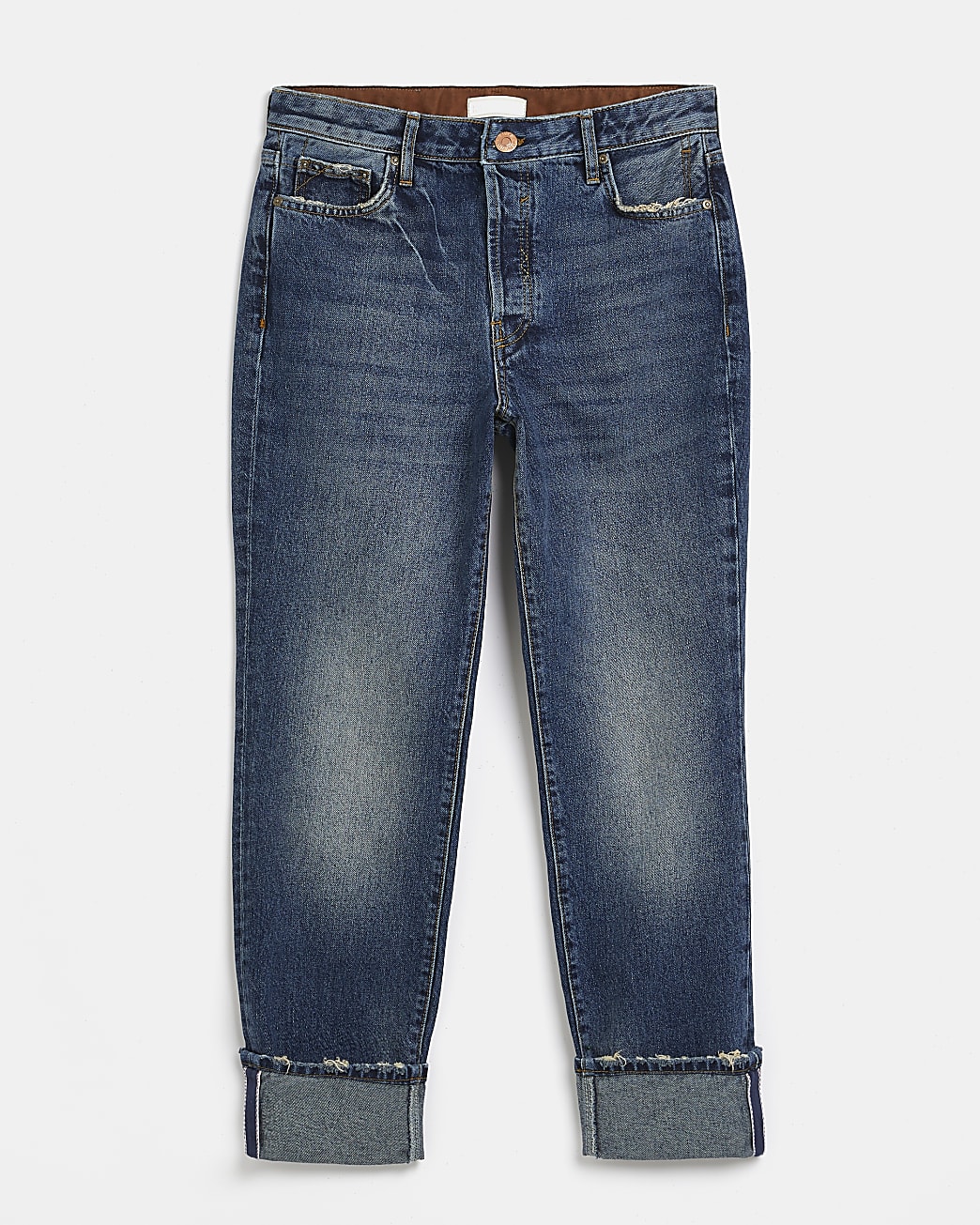 Blue high waisted straight leg jeans