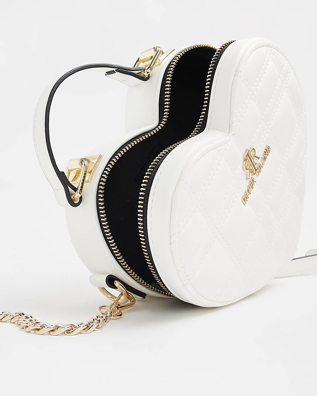 White patent heart cross body bag