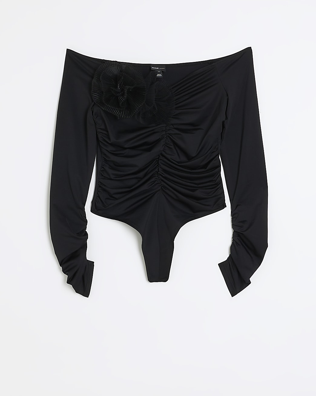 Black ruched corsage detail bodysuit