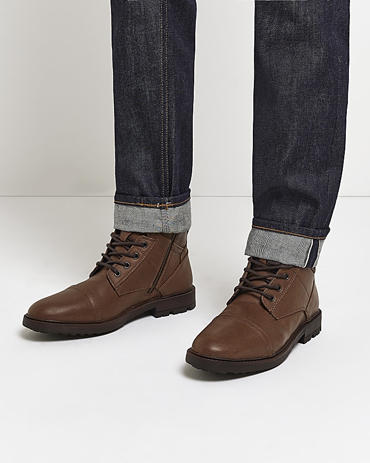 Brown lace up boots