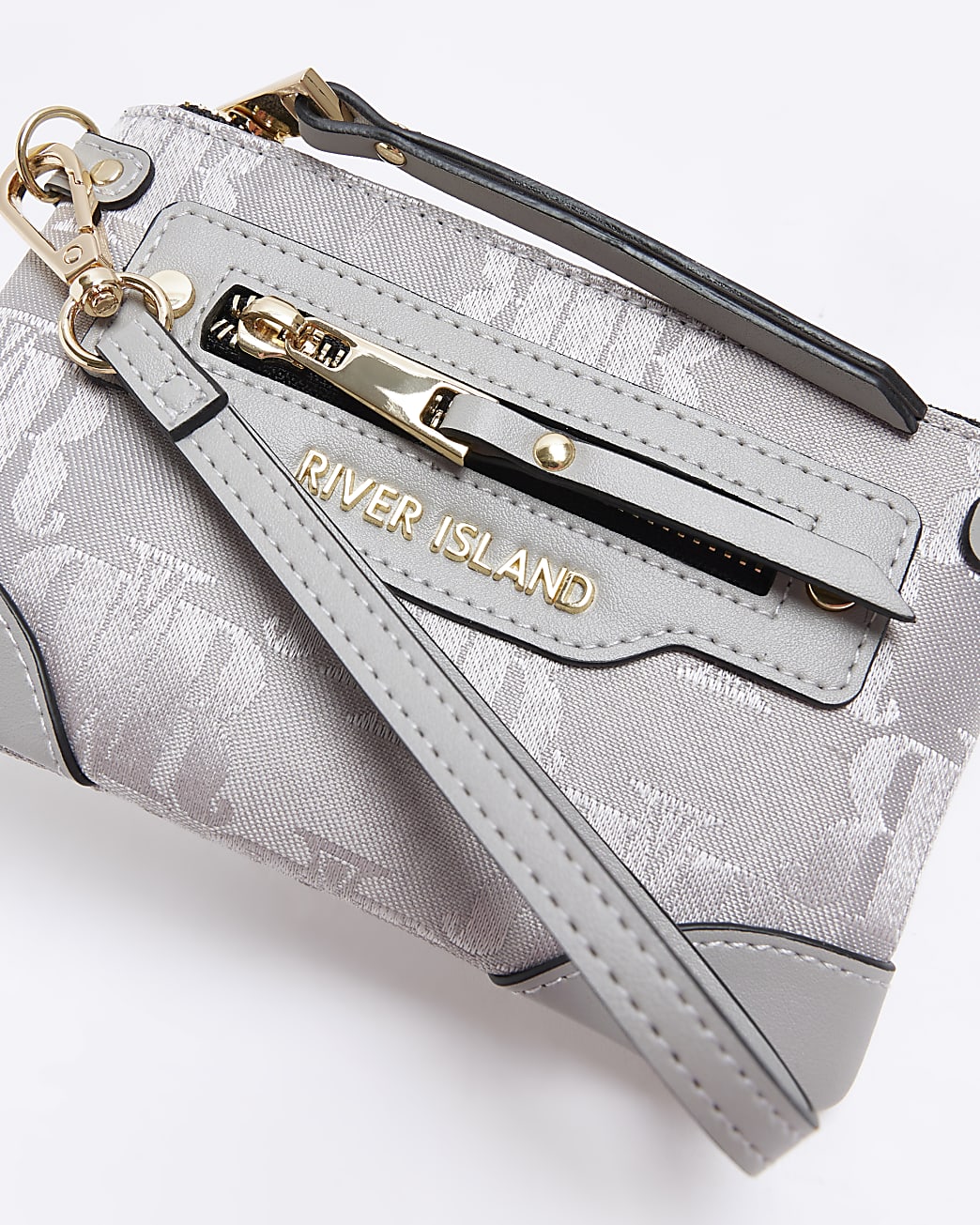 Grey jacquard zip pouch