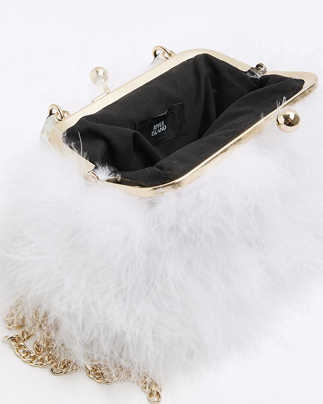 White feather chain strap cross body bag