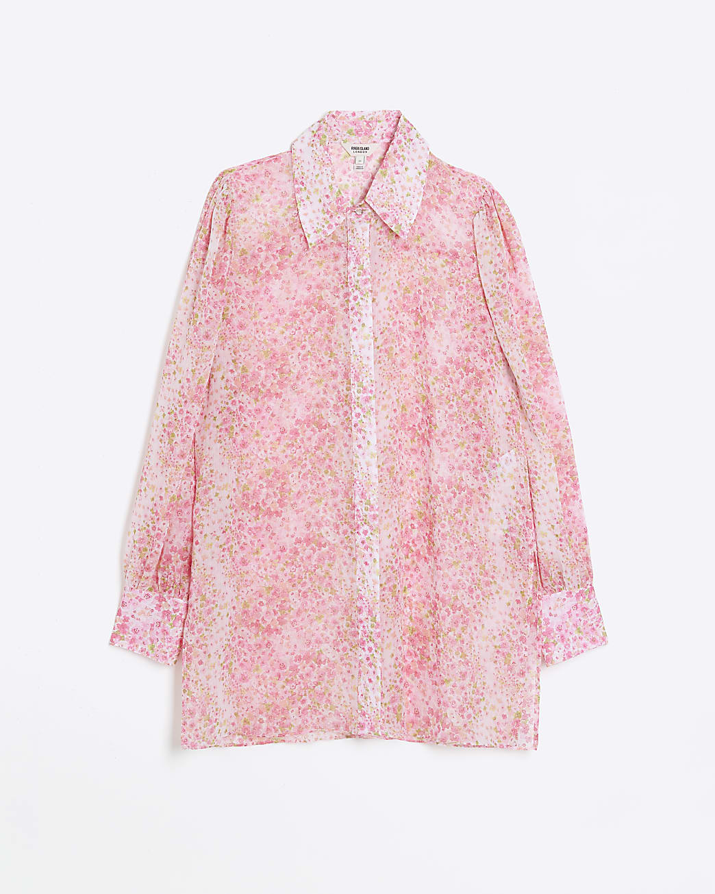 Pink chiffon floral longline shirt