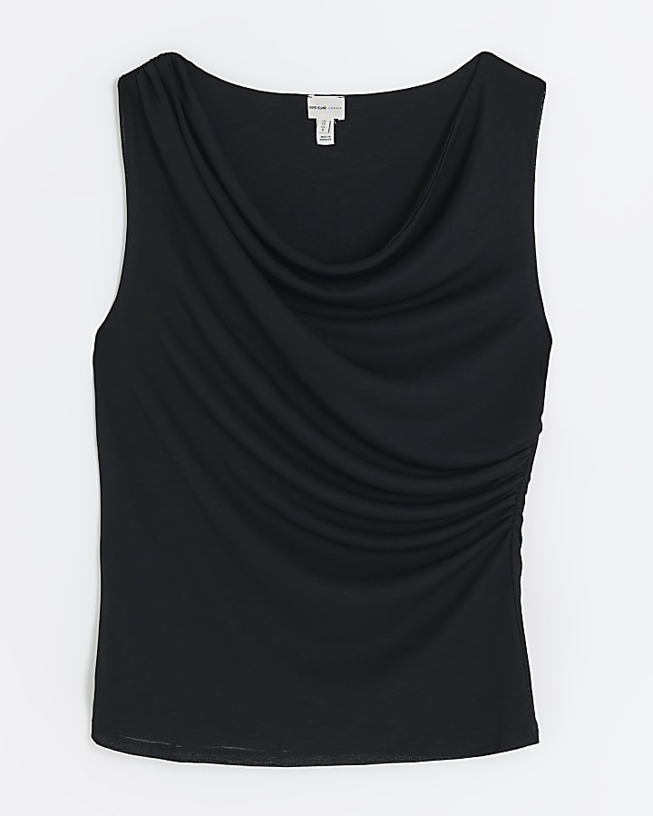 Black cowl neck tank top