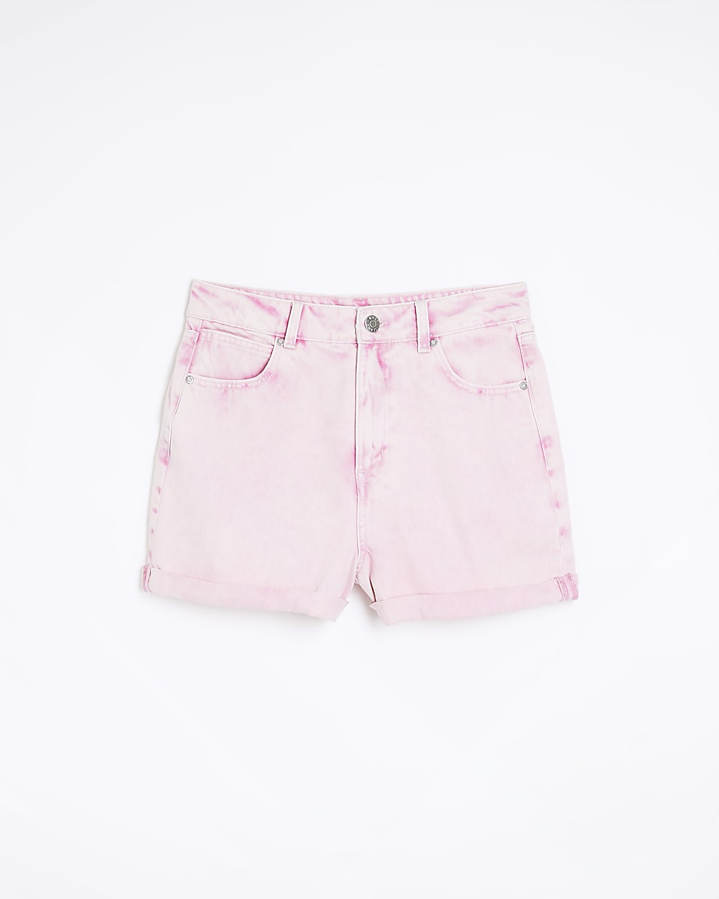 Pink high waist rolled hem mom shorts