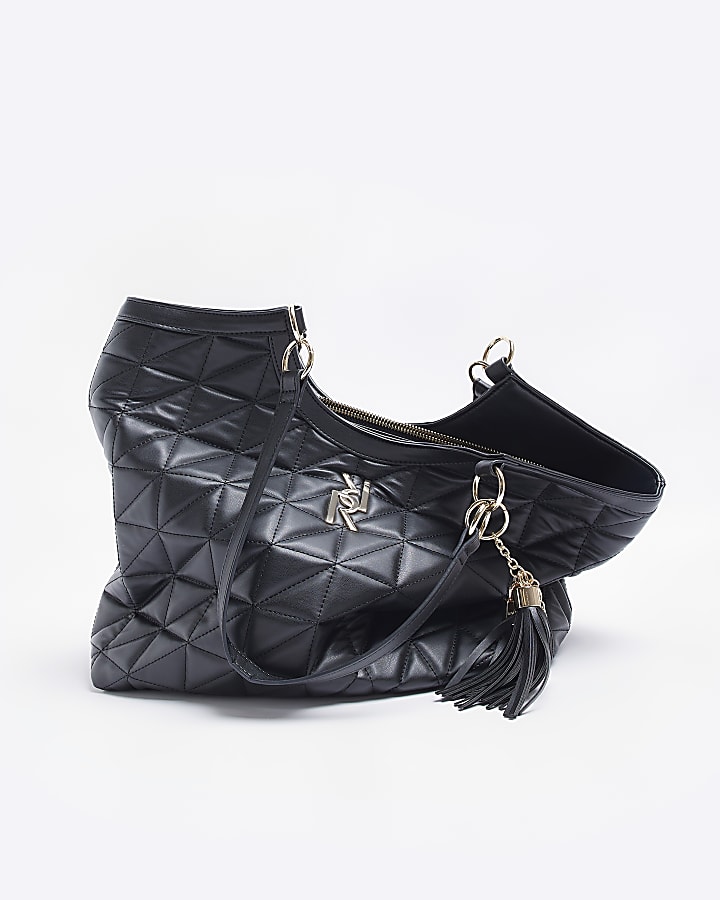 Black quilted shopper bag