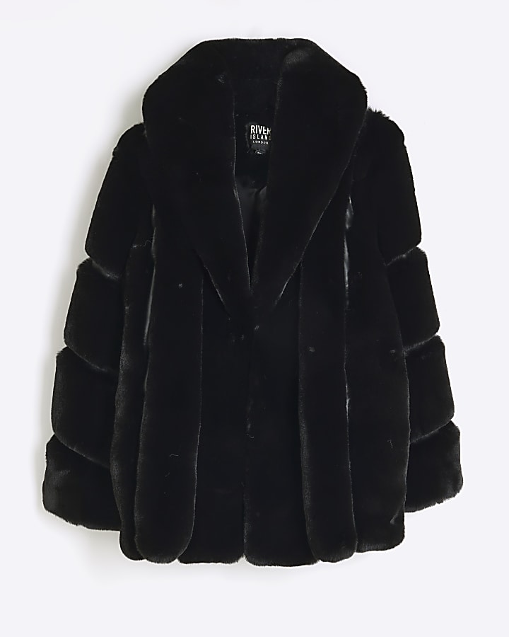 Black panelled faux fur coat