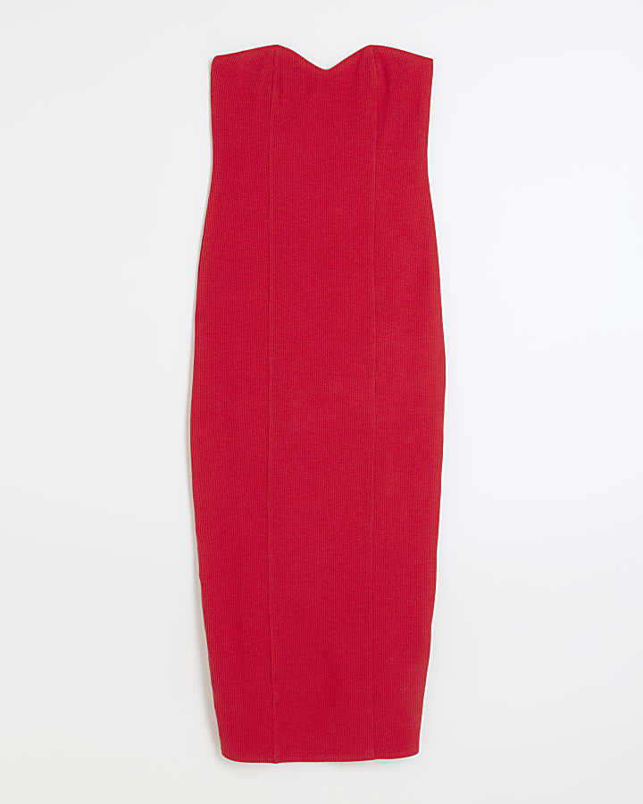Red bandeau bodycon midi dress