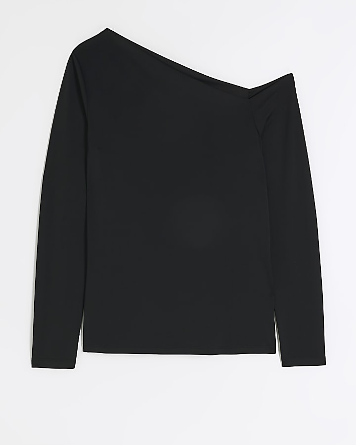 Plus black off shoulder long sleeve top