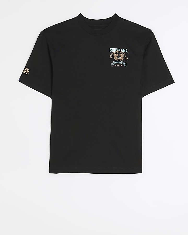 Black regular fit Japanese graphic t-shirt