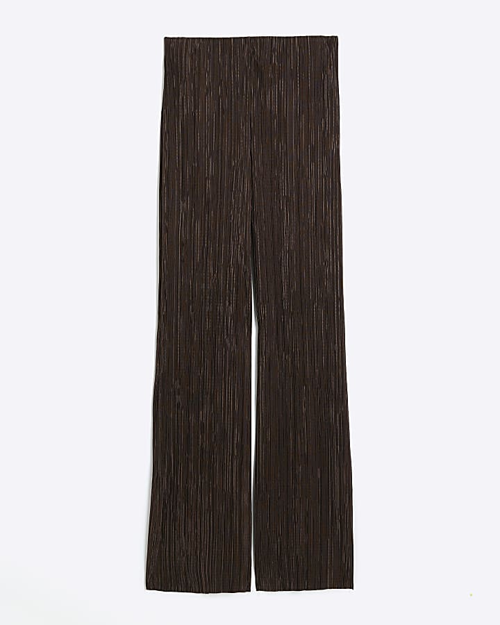 Brown plisse flared trousers
