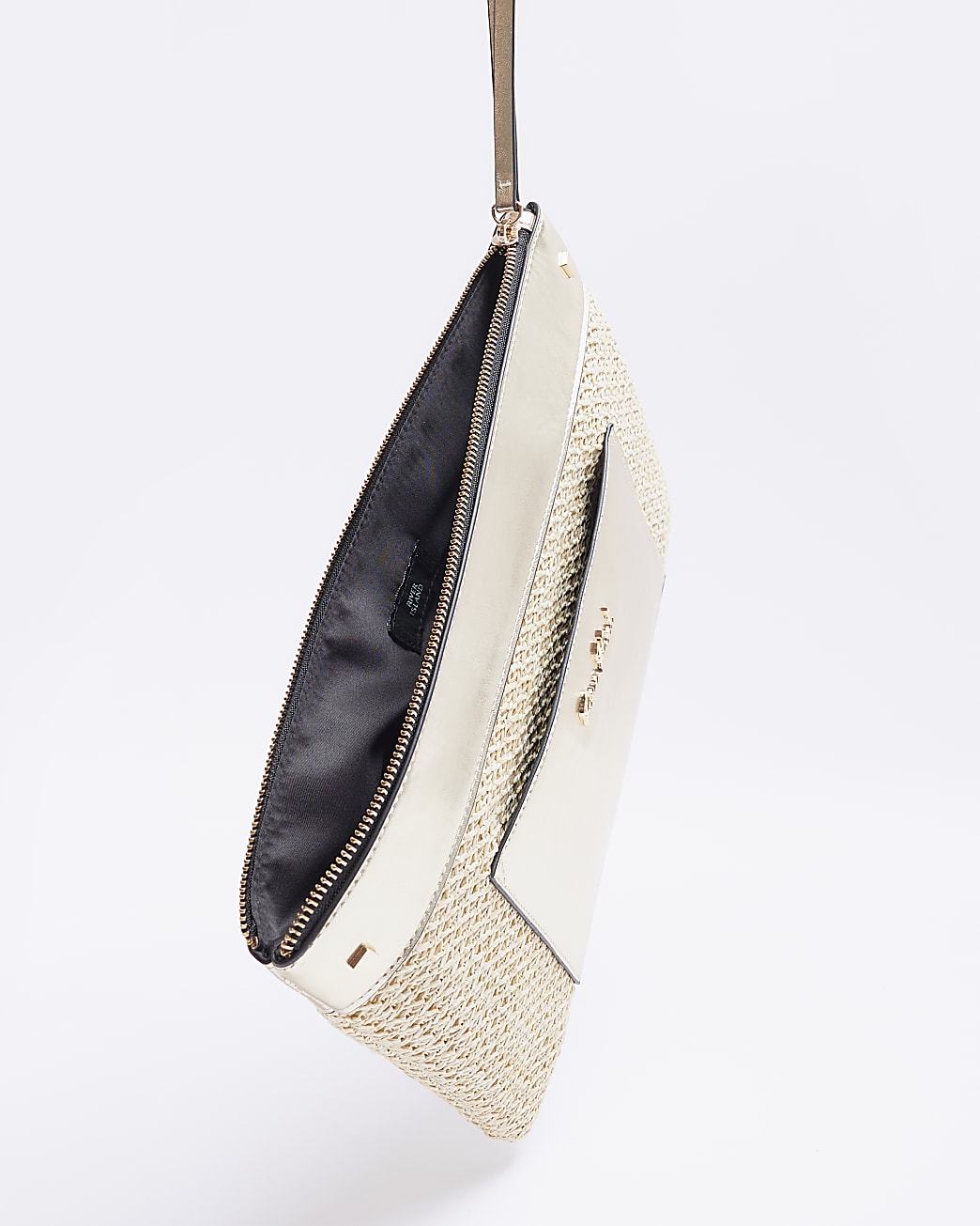 Gold metallic raffia clutch bag