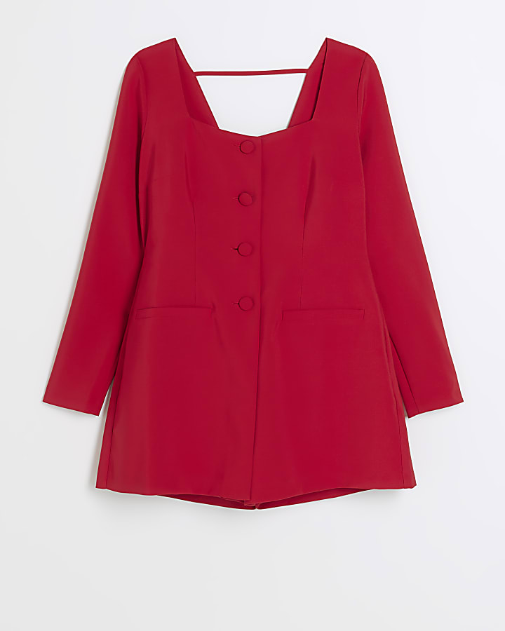 Red bow blazer playsuit