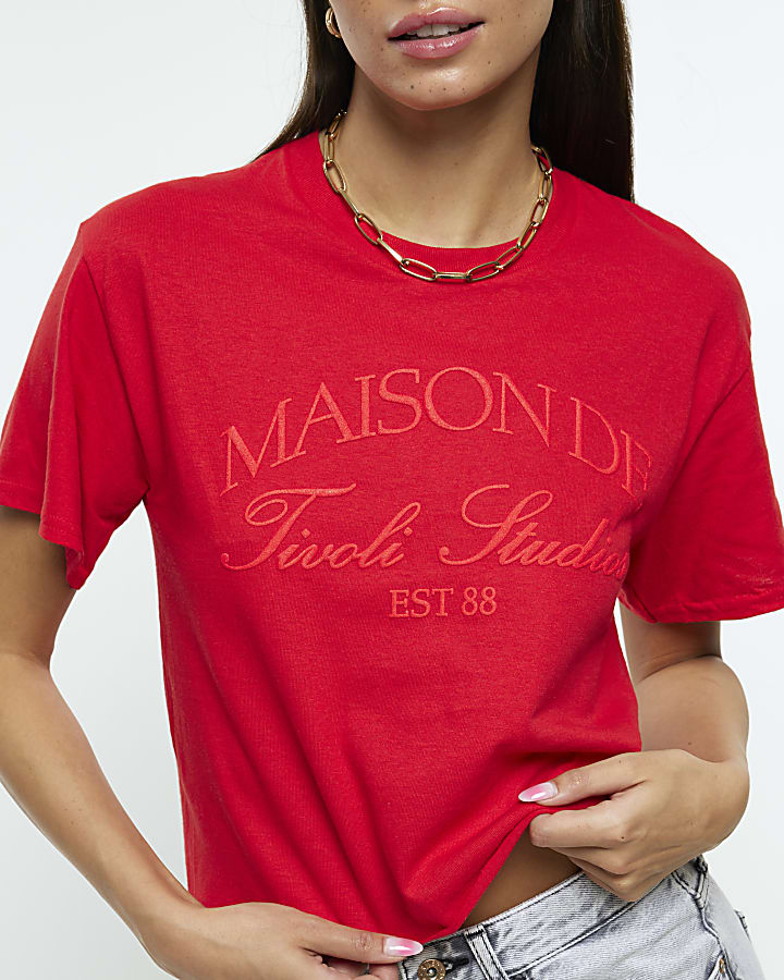 Red graphic crop t-shirt
