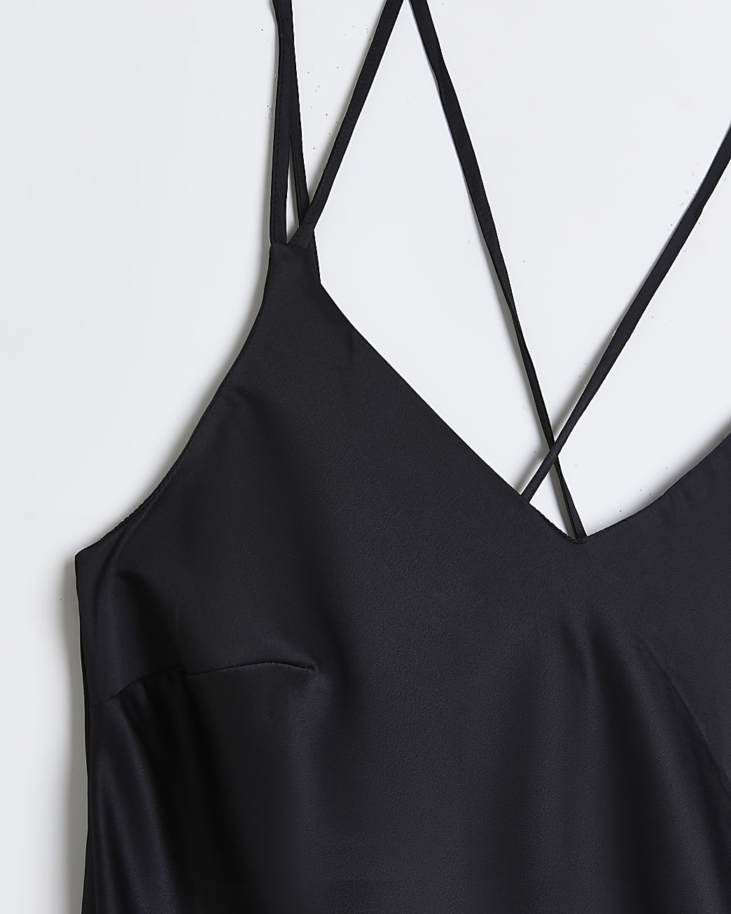 Plus black satin midi slip dress