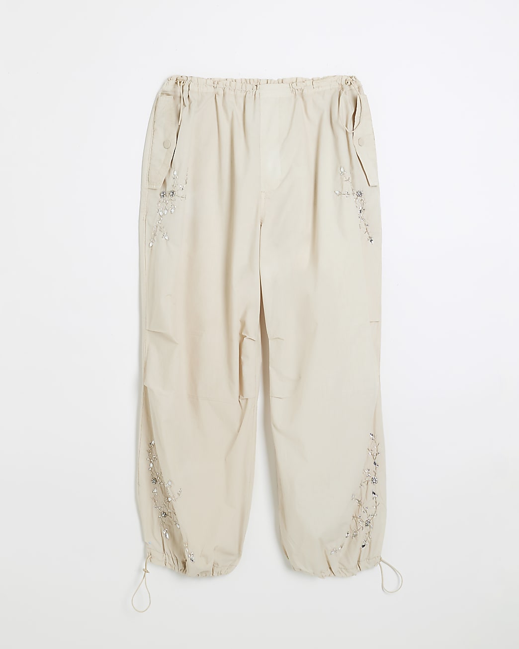 Plus beige embroidered cargo trousers