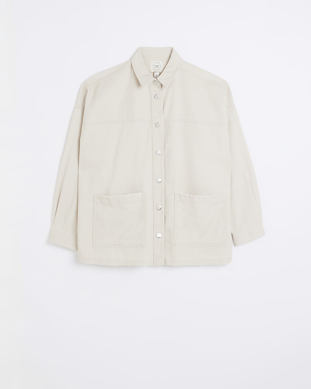Ecru long sleeve drop pocket shacket