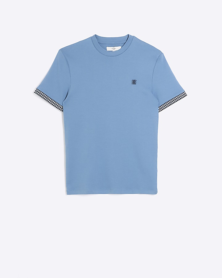 Blue muscle fit geometric trim t-shirt