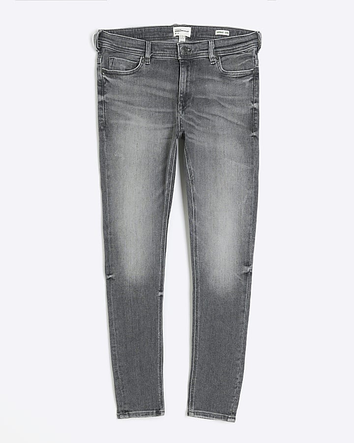 Grey super skinny spray on faded jeans
