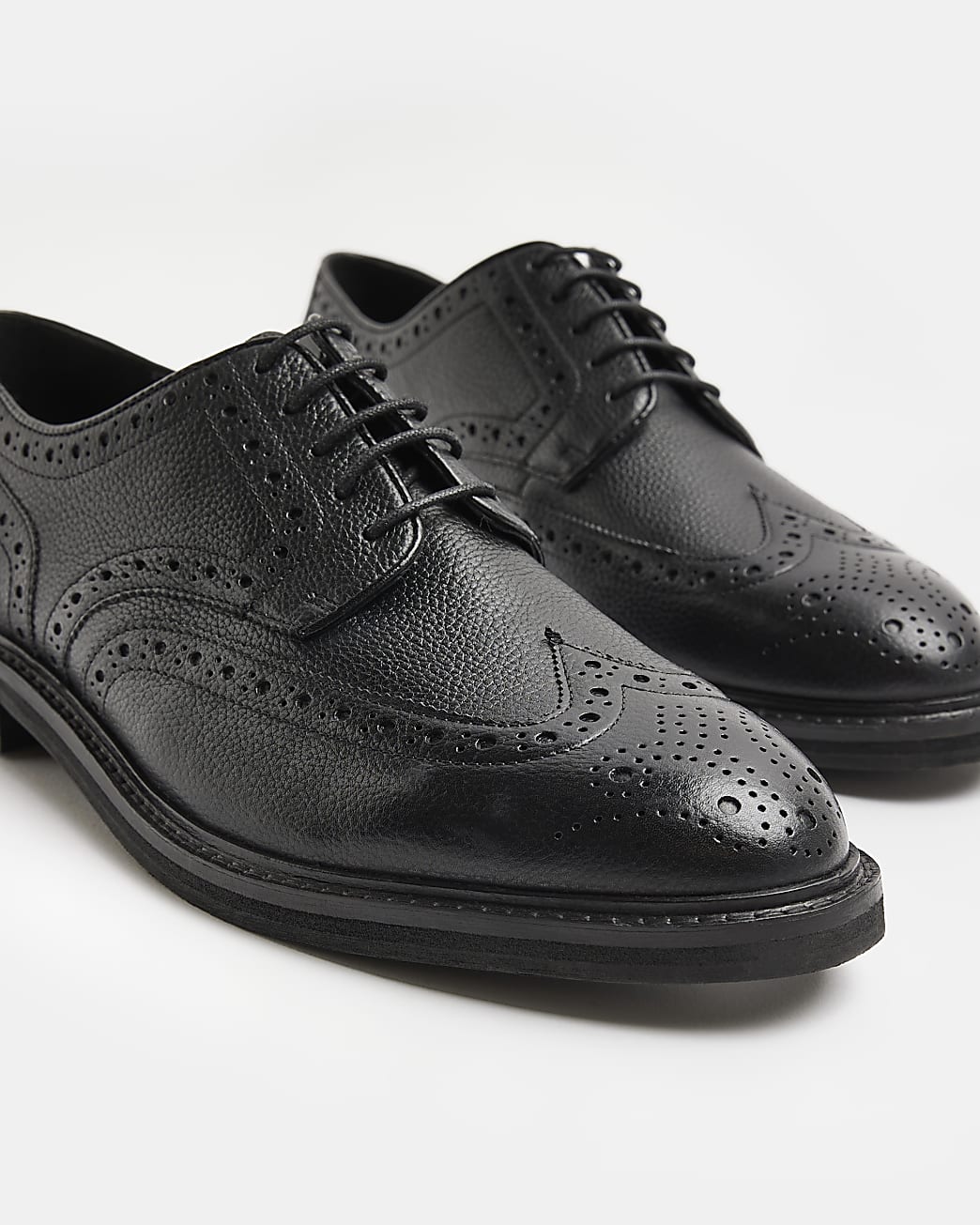 Black leather brogue derby shoes