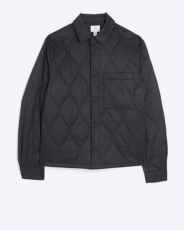 Black regular fit quilted overshirt