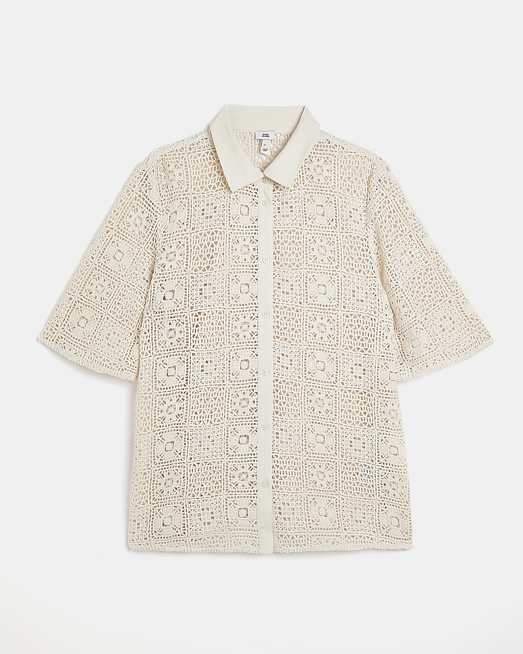 Cream short sleeve embroidered shirt
