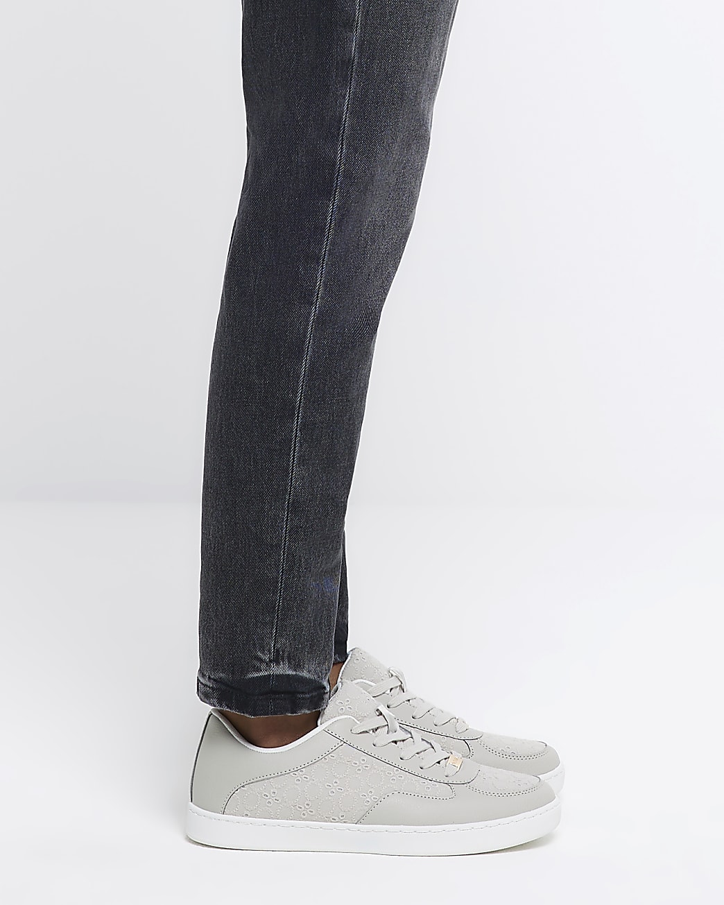 Grey Broderie Lace Up Trainers
