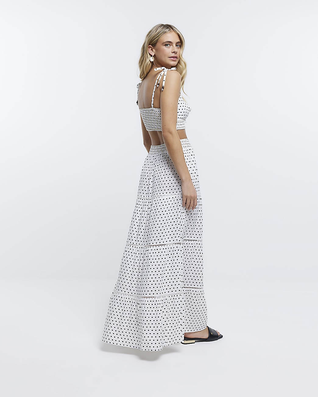 White spot tiered maxi skirt