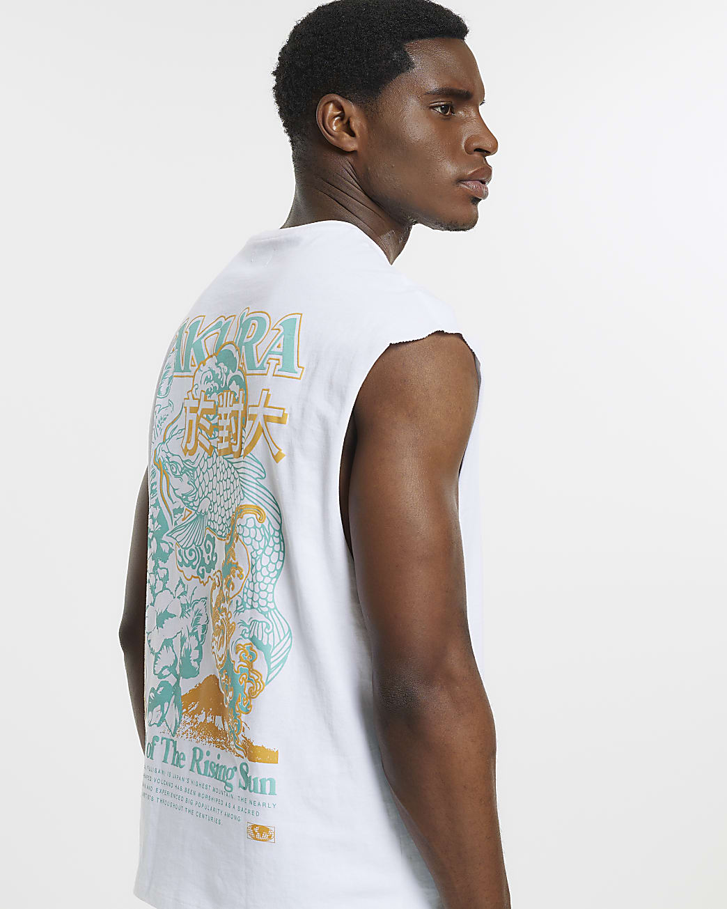 White regular fit Japanese graphic vest