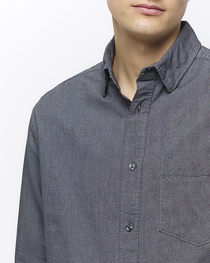Grey regular fit long sleeve oxford shirt