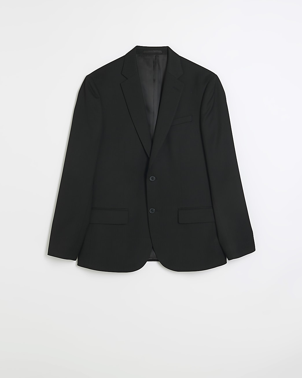 Black skinny fit herringbone suit jacket