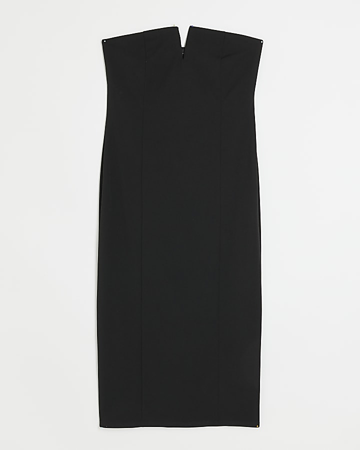 Black bandeau bodycon midi dress