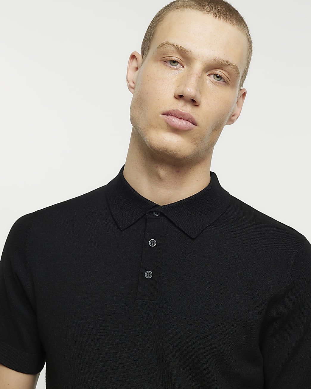 Black slim fit short sleeve polo