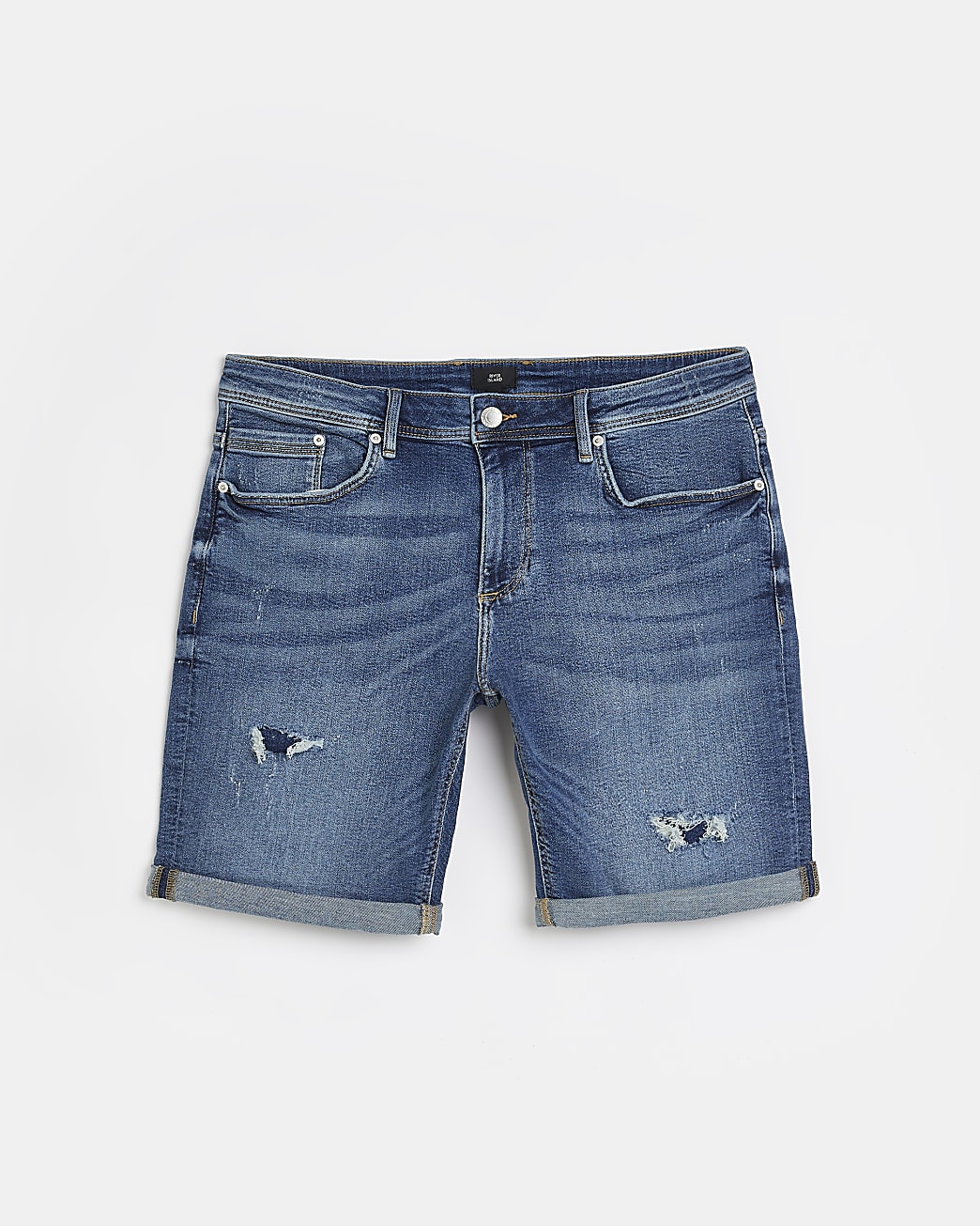 Blue ripped skinny fit denim shorts