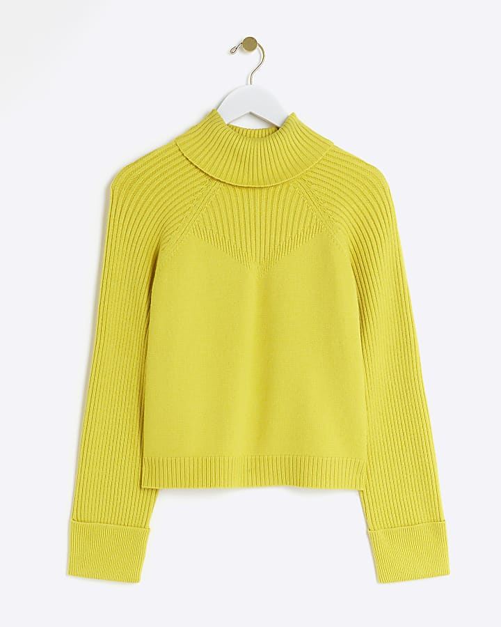 Yellow rib roll neck jumper