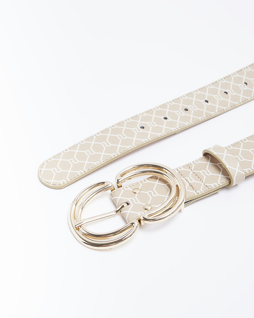 Beige monogram double ring belt