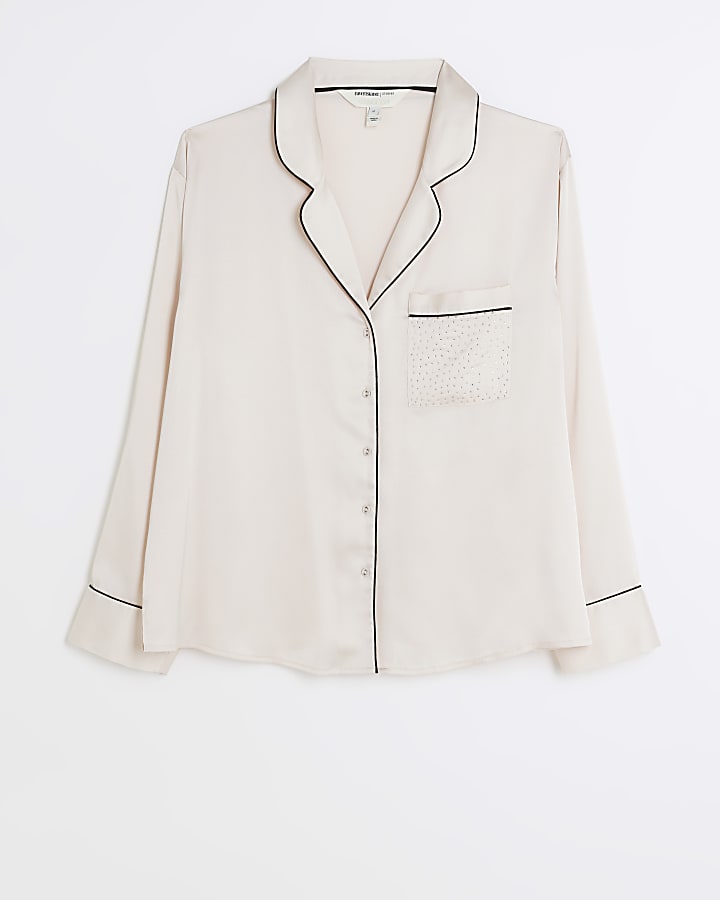 Pink satin embellished pyjama shirt