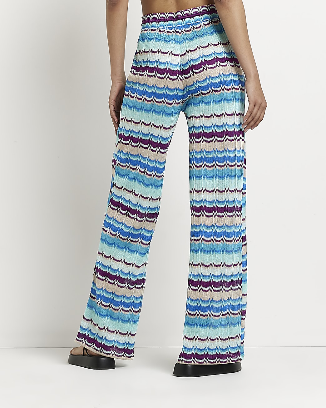 Blue stripe wide leg knit trousers