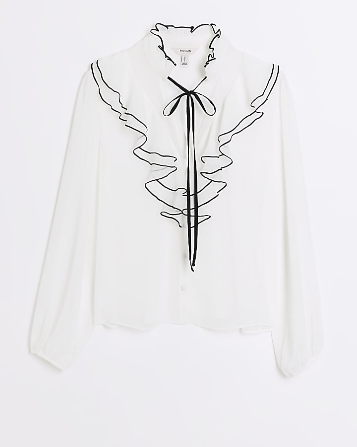 White chiffon frill blouse
